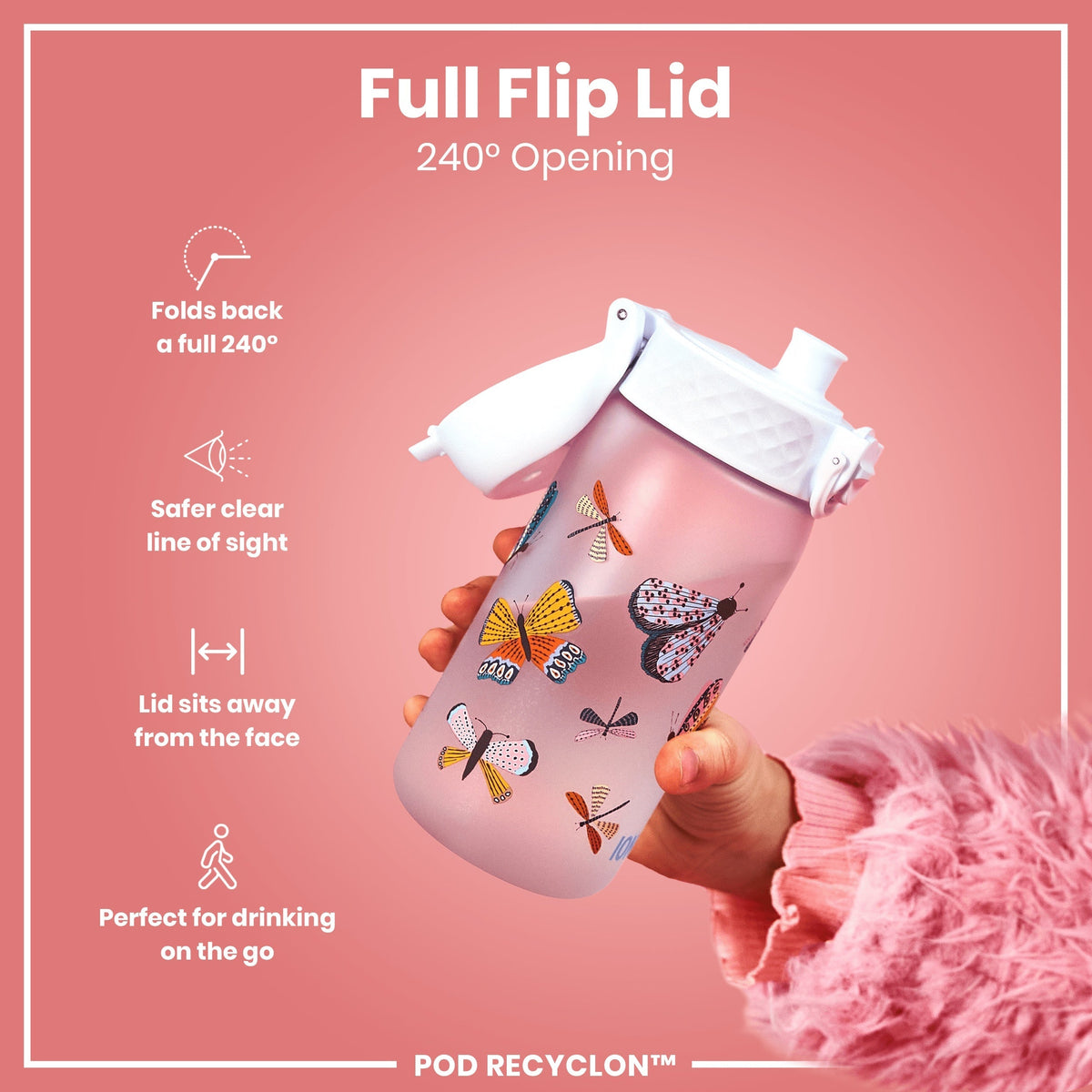 Leak Proof Kids Water Bottle, Recyclon, Butterflies, 12oz