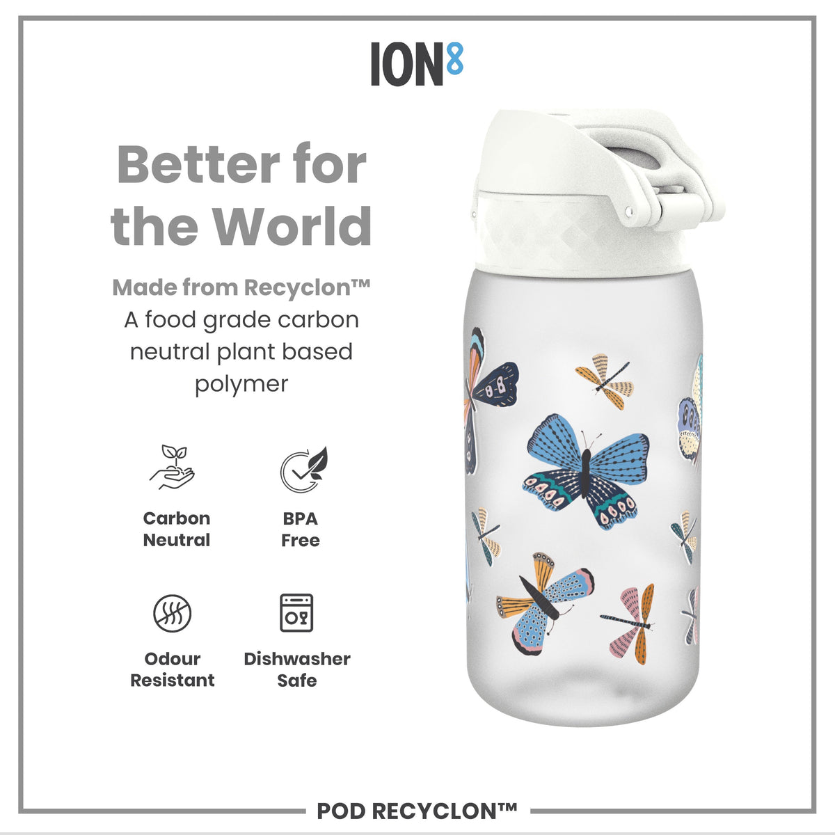 Leak Proof Kids Water Bottle, Recyclon, Butterflies, 12oz