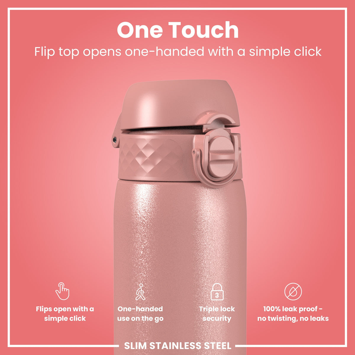 Leak Proof Slim Water Bottle, Stainless Steel, Ash Rose, 20oz