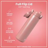 Leak Proof Slim Water Bottle, Stainless Steel, Ash Rose, 20oz