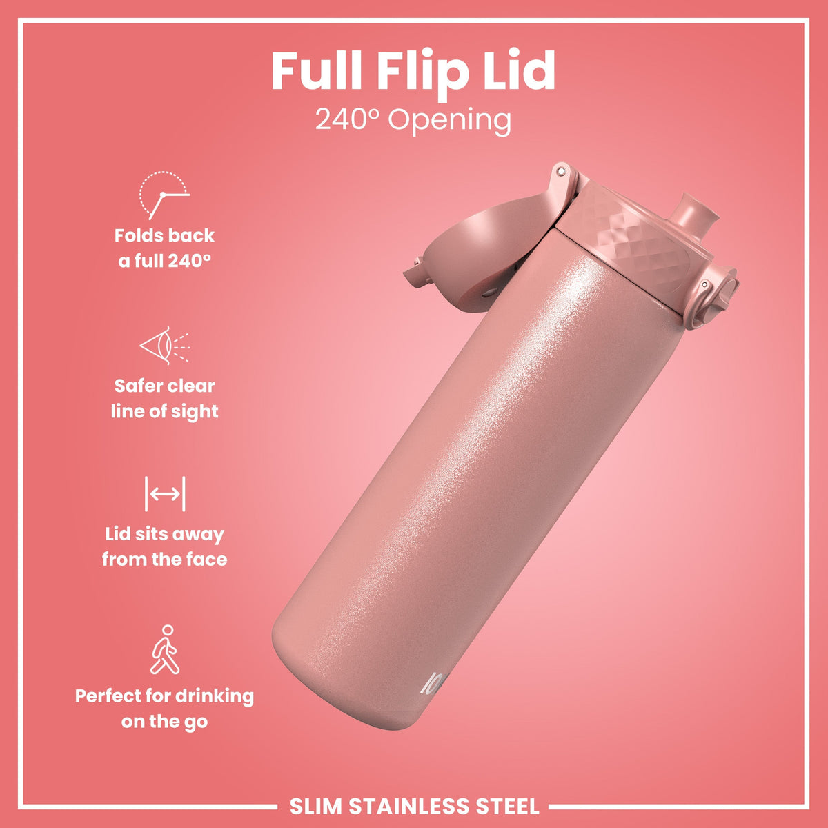 Leak Proof Slim Water Bottle, Stainless Steel, Ash Rose, 20oz