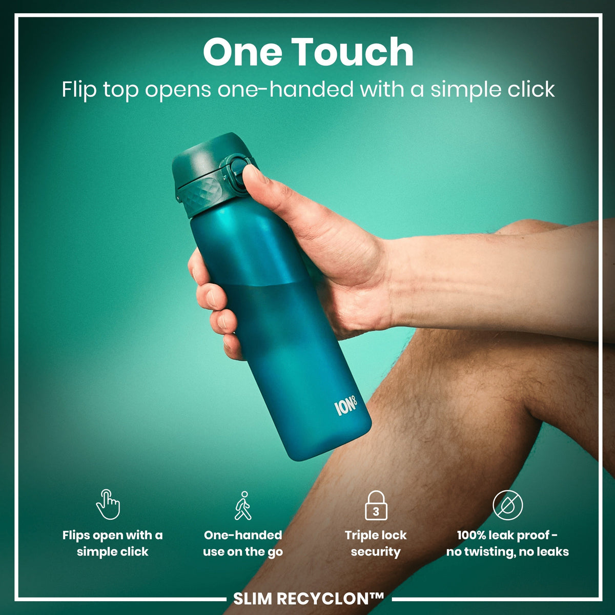 Leak Proof Slim Water Bottle, Recyclon, Aqua, 18oz