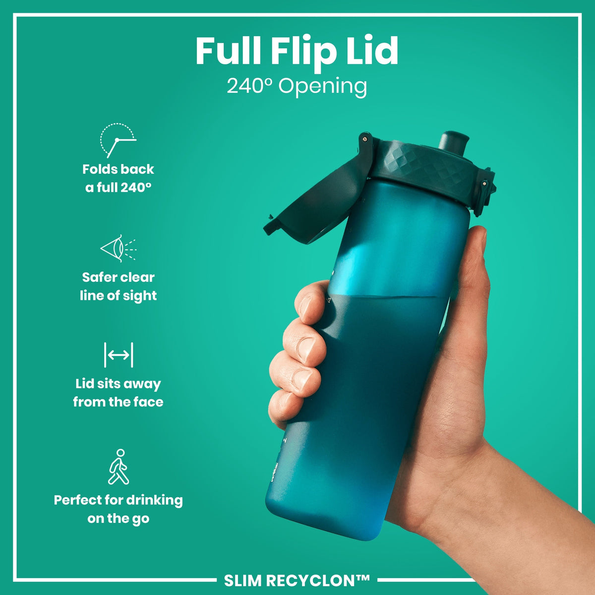 Leak Proof Slim Water Bottle, Recyclon, Aqua, 18oz