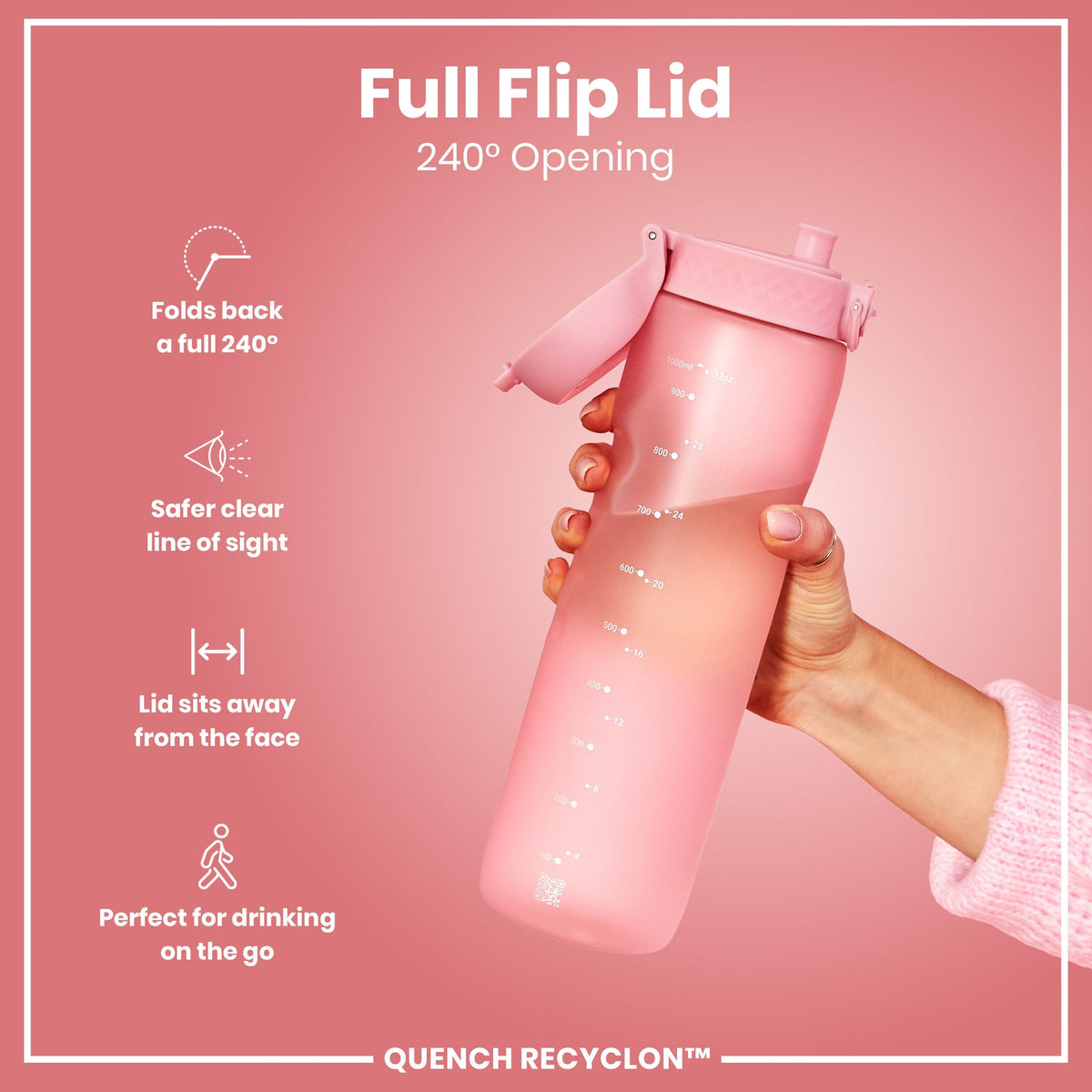 Leak Proof Water Bottle, Recyclon, Rose Quartz, 34oz