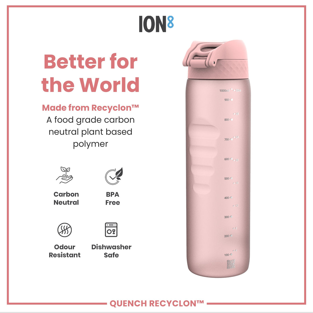 Leak Proof Water Bottle, Recyclon, Rose Quartz, 34oz