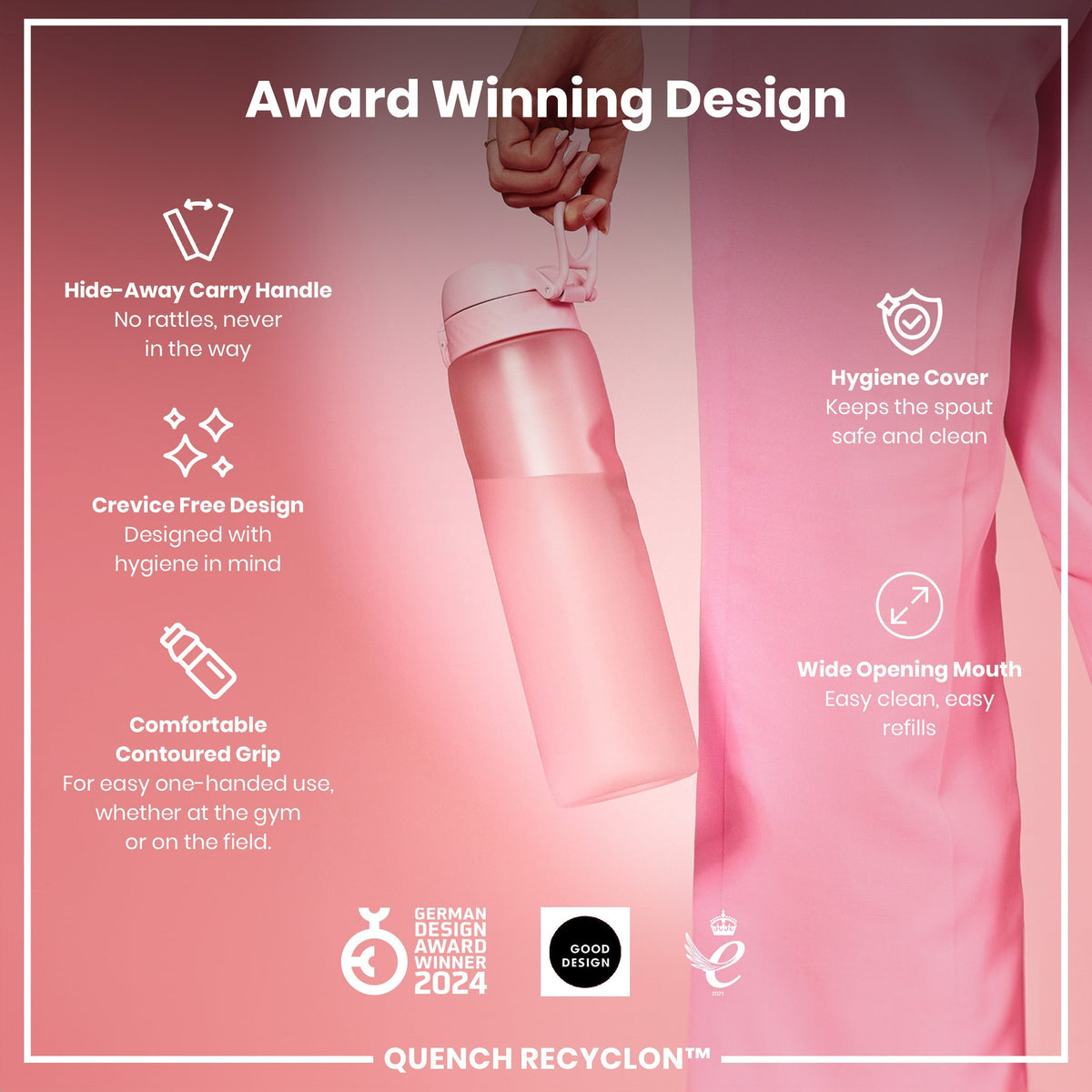 Leak Proof Water Bottle, Recyclon, Rose Quartz, 34oz