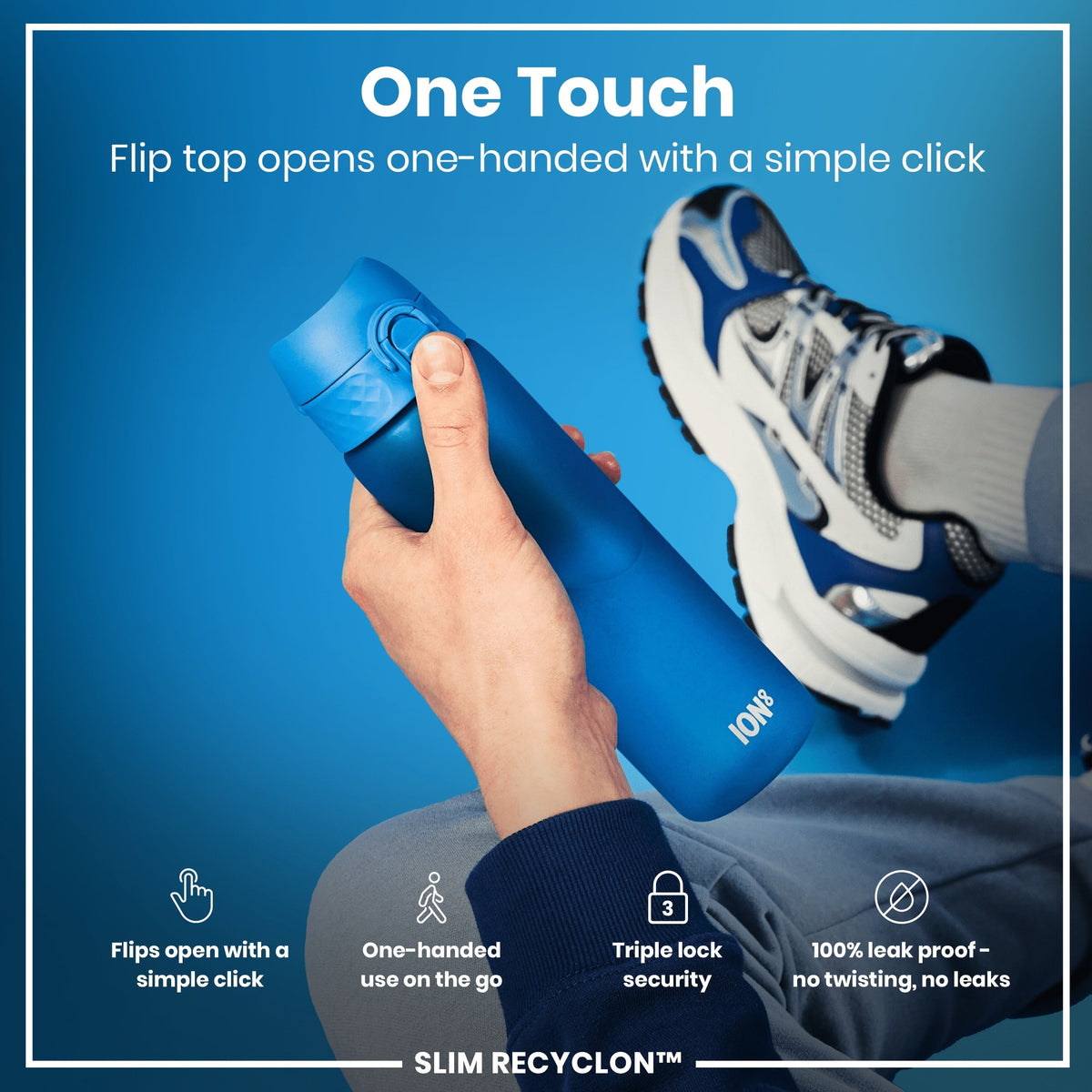 Leak Proof Slim Water Bottle, Recyclon, Blue, 18oz