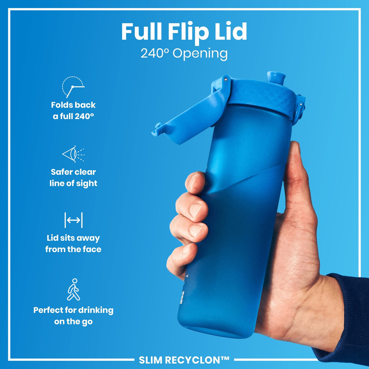 Leak Proof Slim Water Bottle, Recyclon, Blue, 18oz