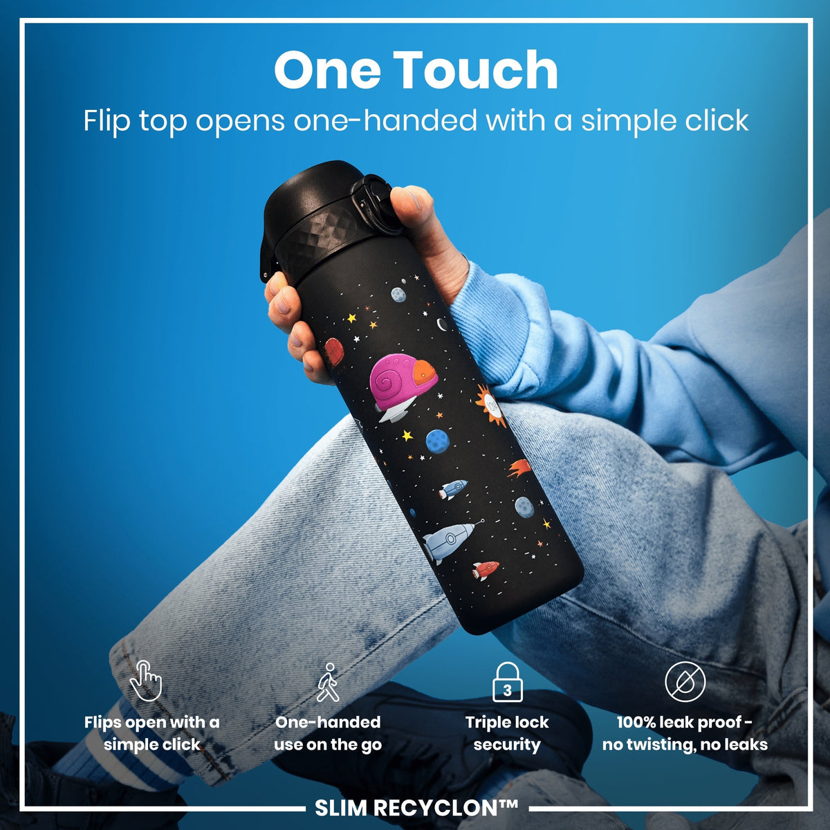 Leak Proof Slim Water Bottle, Recyclon, Spaceships, 18oz