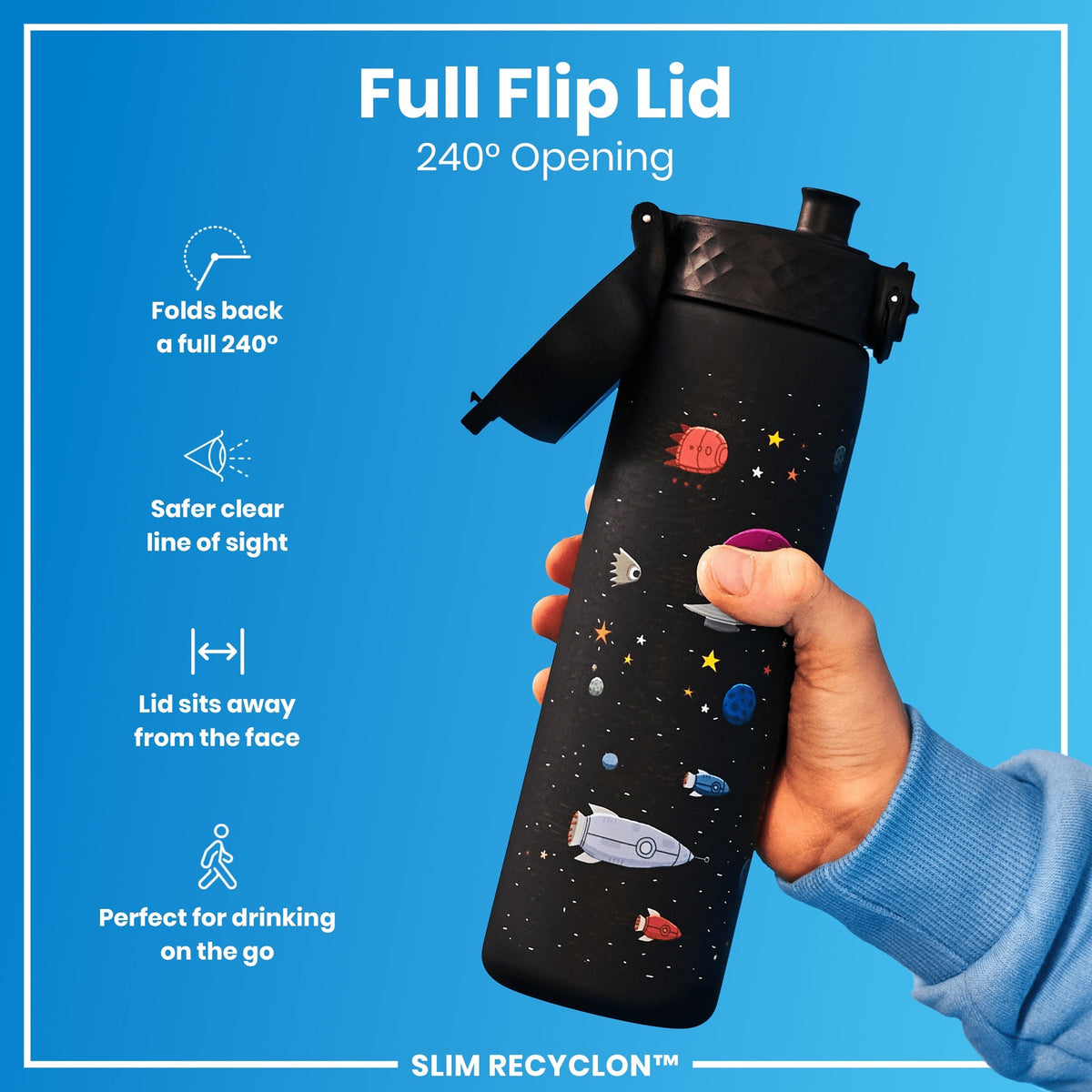 Leak Proof Slim Water Bottle, Recyclon, Spaceships, 18oz
