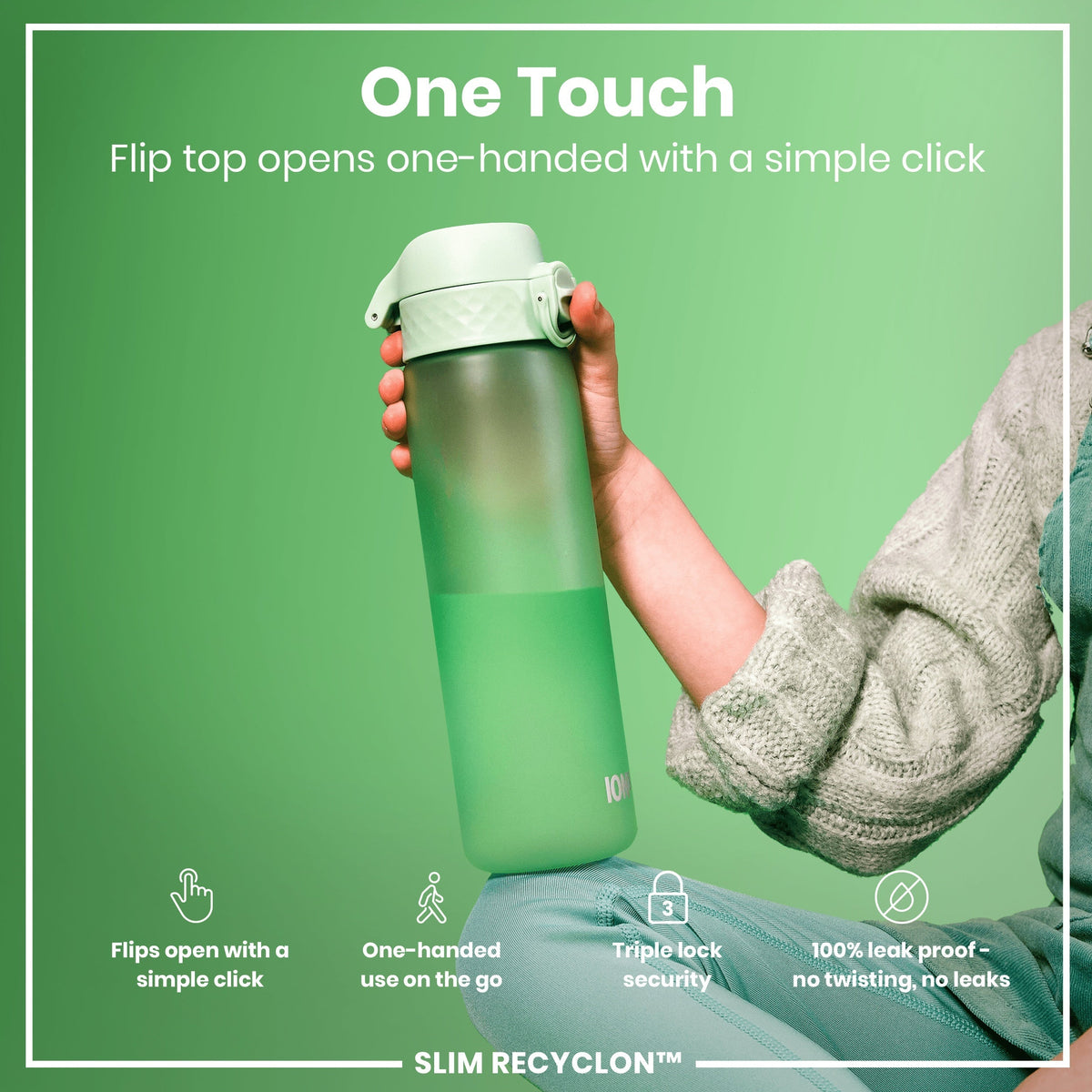 Leak Proof Slim Water Bottle, Recyclon, Surf Green, 18oz
