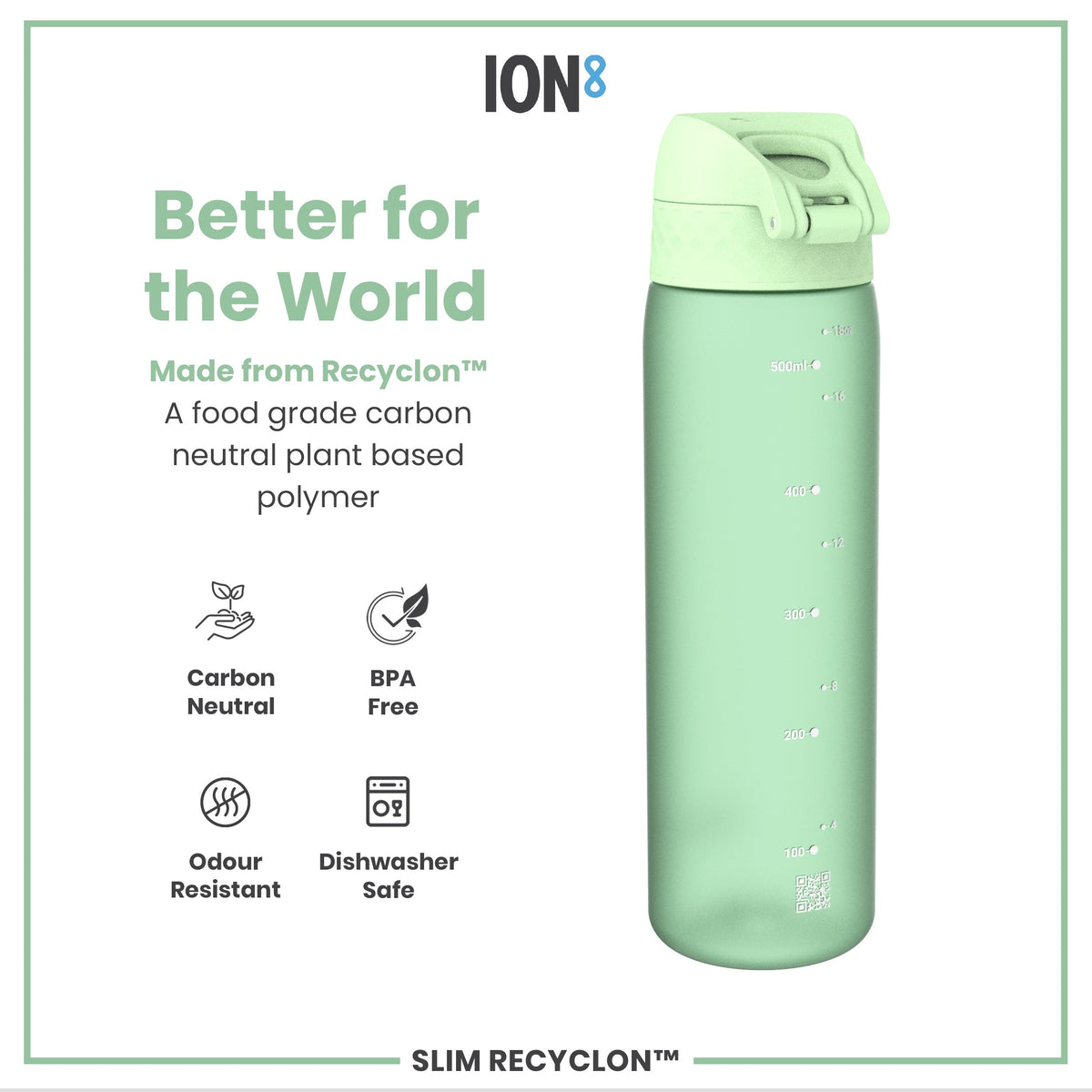 Leak Proof Slim Water Bottle, Recyclon, Surf Green, 18oz