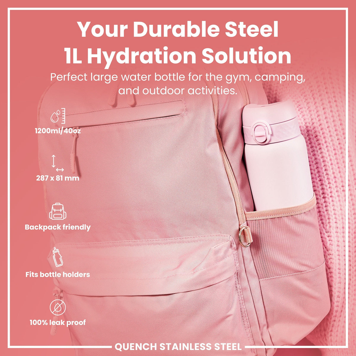 Leak Proof Water Bottle, Stainless Steel, Lilac Dusk, 40oz