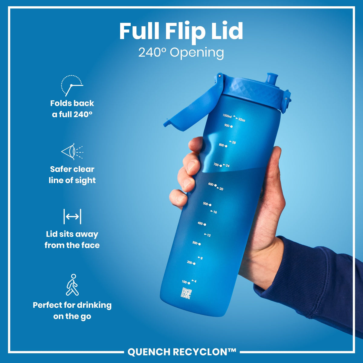Leak Proof Water Bottle, Recyclon, Blue, 34oz