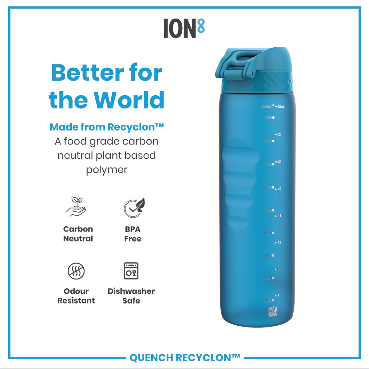 Leak Proof Water Bottle, Recyclon, Blue, 34oz