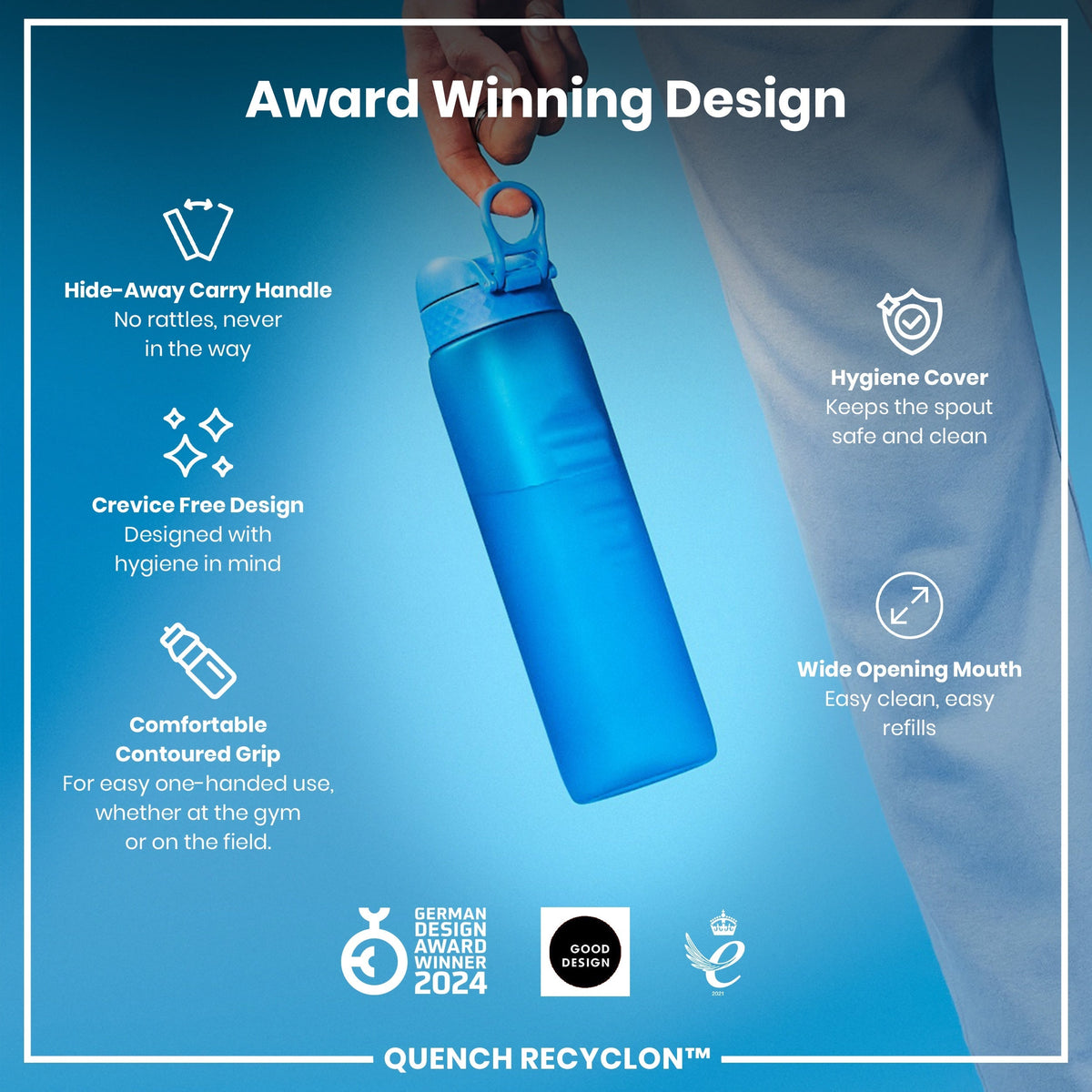 Leak Proof Water Bottle, Recyclon, Blue, 34oz