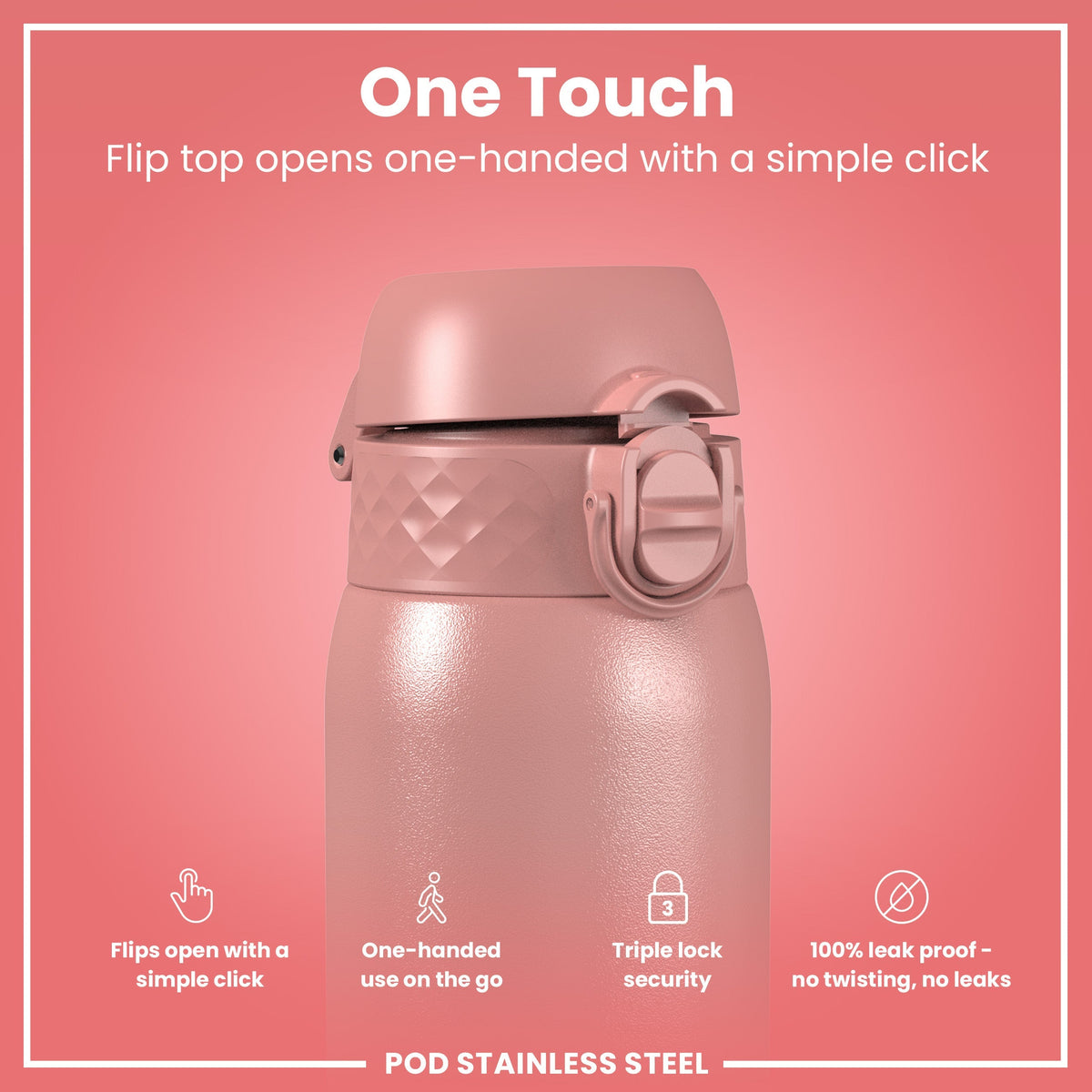 Leak Proof Kids Water Bottle, Stainless Steel, Ash Rose, 13oz