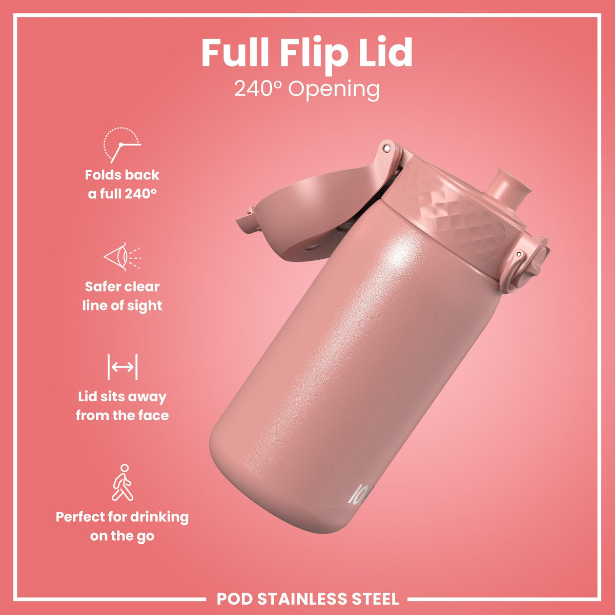 Leak Proof Kids Water Bottle, Stainless Steel, Ash Rose, 13oz