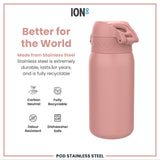 Leak Proof Kids Water Bottle, Stainless Steel, Ash Rose, 13oz