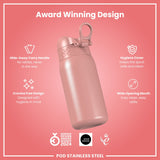 Leak Proof Kids Water Bottle, Stainless Steel, Ash Rose, 13oz