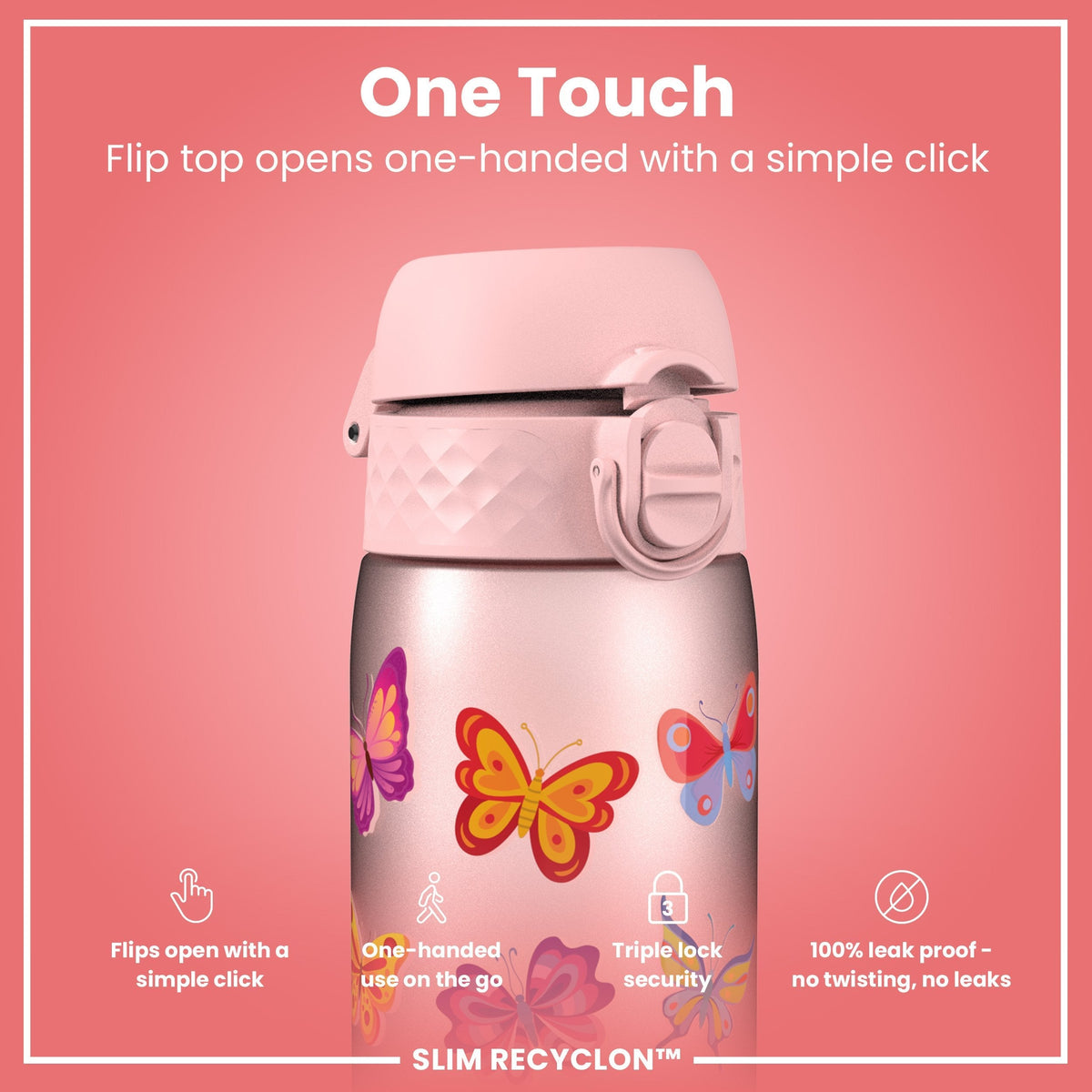 Leak Proof Slim Water Bottle, Recyclon, Butterfly, 18oz