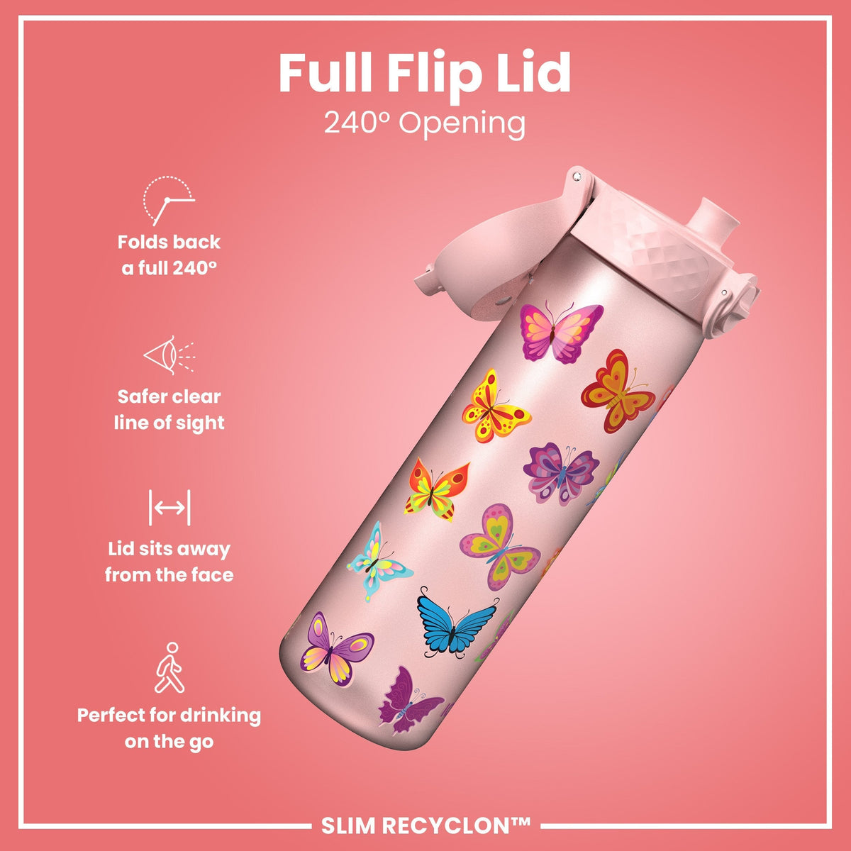 Leak Proof Slim Water Bottle, Recyclon, Butterfly, 18oz