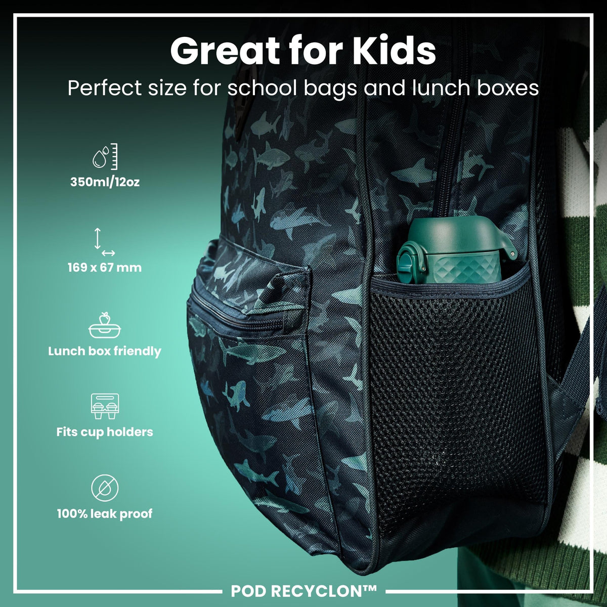 Leak Proof Kids Water Bottle, Recyclon, Aqua, 12oz