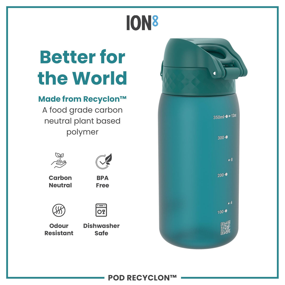 Leak Proof Kids Water Bottle, Recyclon, Aqua, 12oz