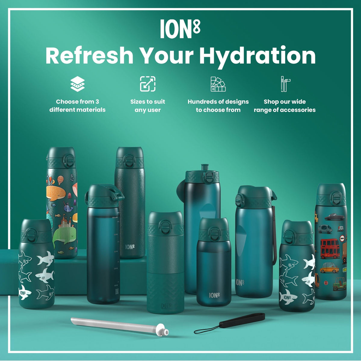Leak Proof Kids Water Bottle, Recyclon, Aqua, 12oz