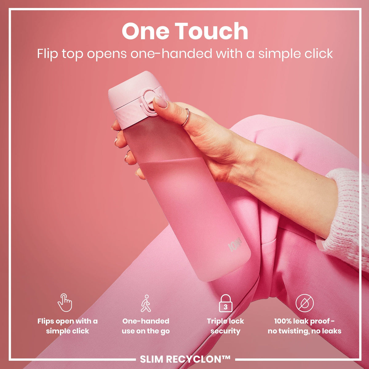 Leak Proof Slim Water Bottle, Recyclon, Rose Quartz, 18oz