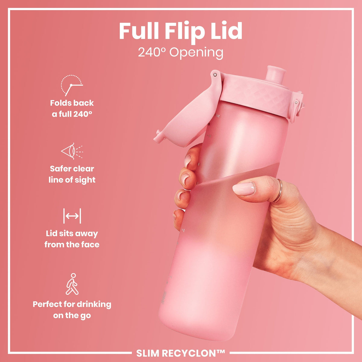 Leak Proof Slim Water Bottle, Recyclon, Rose Quartz, 18oz