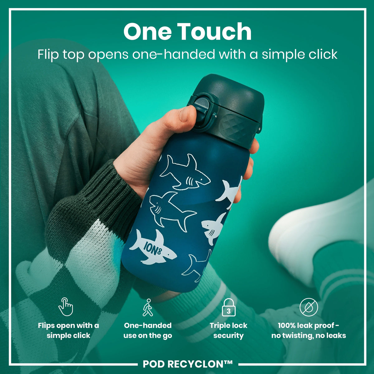 Leak Proof Kids Water Bottle, Recyclon, Shark, 12oz