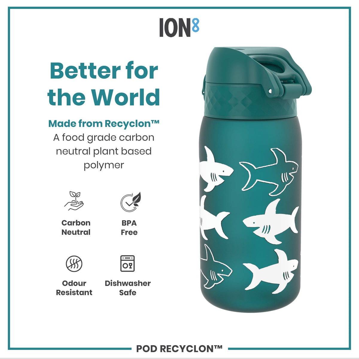Leak Proof Kids Water Bottle, Recyclon, Shark, 12oz