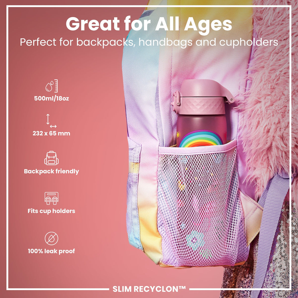 Leak Proof Slim Water Bottle, Recyclon, Unicorns, 18oz