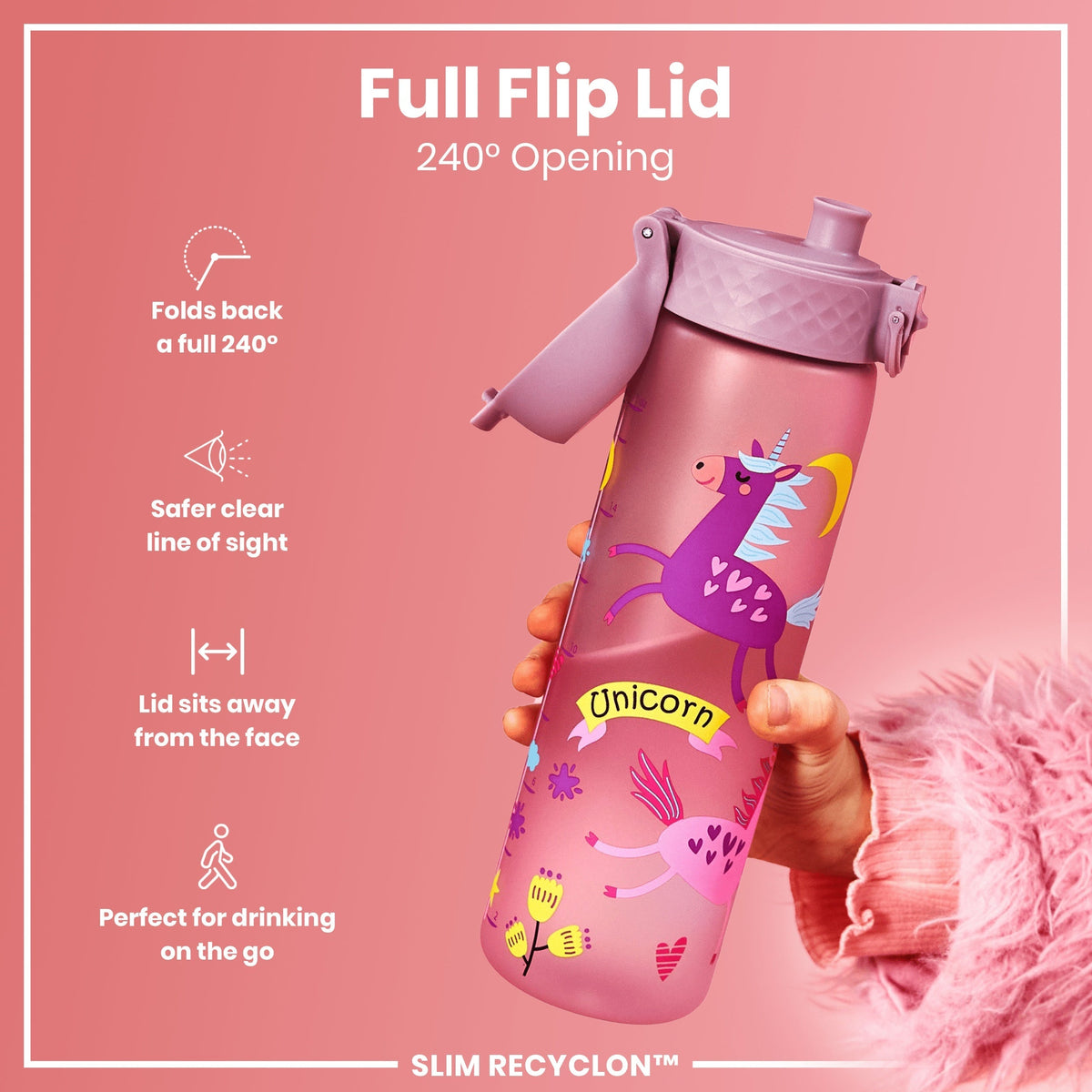 Leak Proof Slim Water Bottle, Recyclon, Unicorns, 18oz