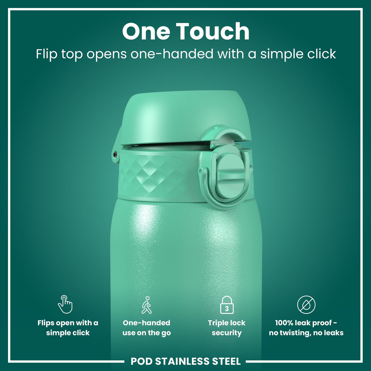 Leak Proof Kids Water Bottle, Stainless Steel, Teal, 13oz