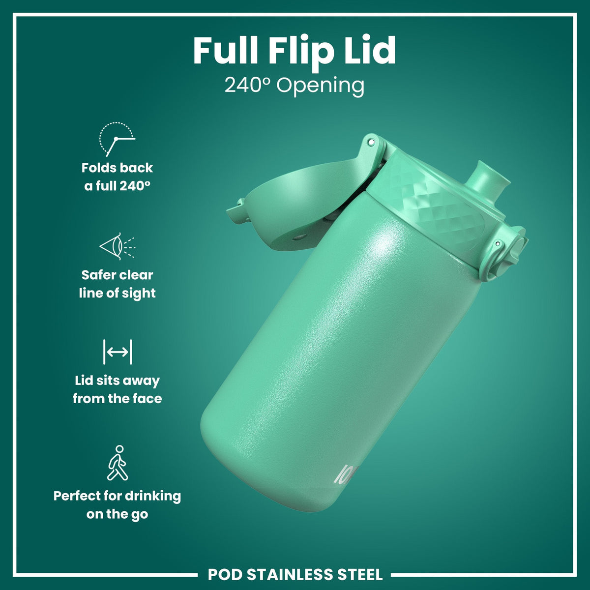 Leak Proof Kids Water Bottle, Stainless Steel, Teal, 13oz