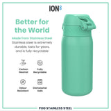 Leak Proof Kids Water Bottle, Stainless Steel, Teal, 13oz