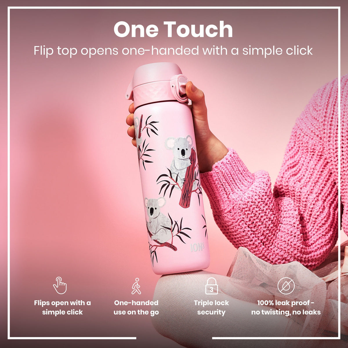 Leak Proof Slim Thermal Steel Water Bottle, Insulated, Koala, 17oz