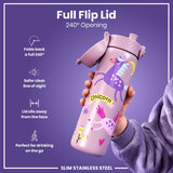 Leak Proof Slim Water Bottle, Stainless Steel, Unicorns, 20oz