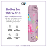 Leak Proof Slim Water Bottle, Stainless Steel, Unicorns, 20oz