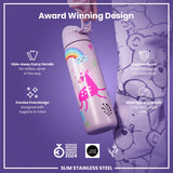 Leak Proof Slim Water Bottle, Stainless Steel, Unicorns, 20oz
