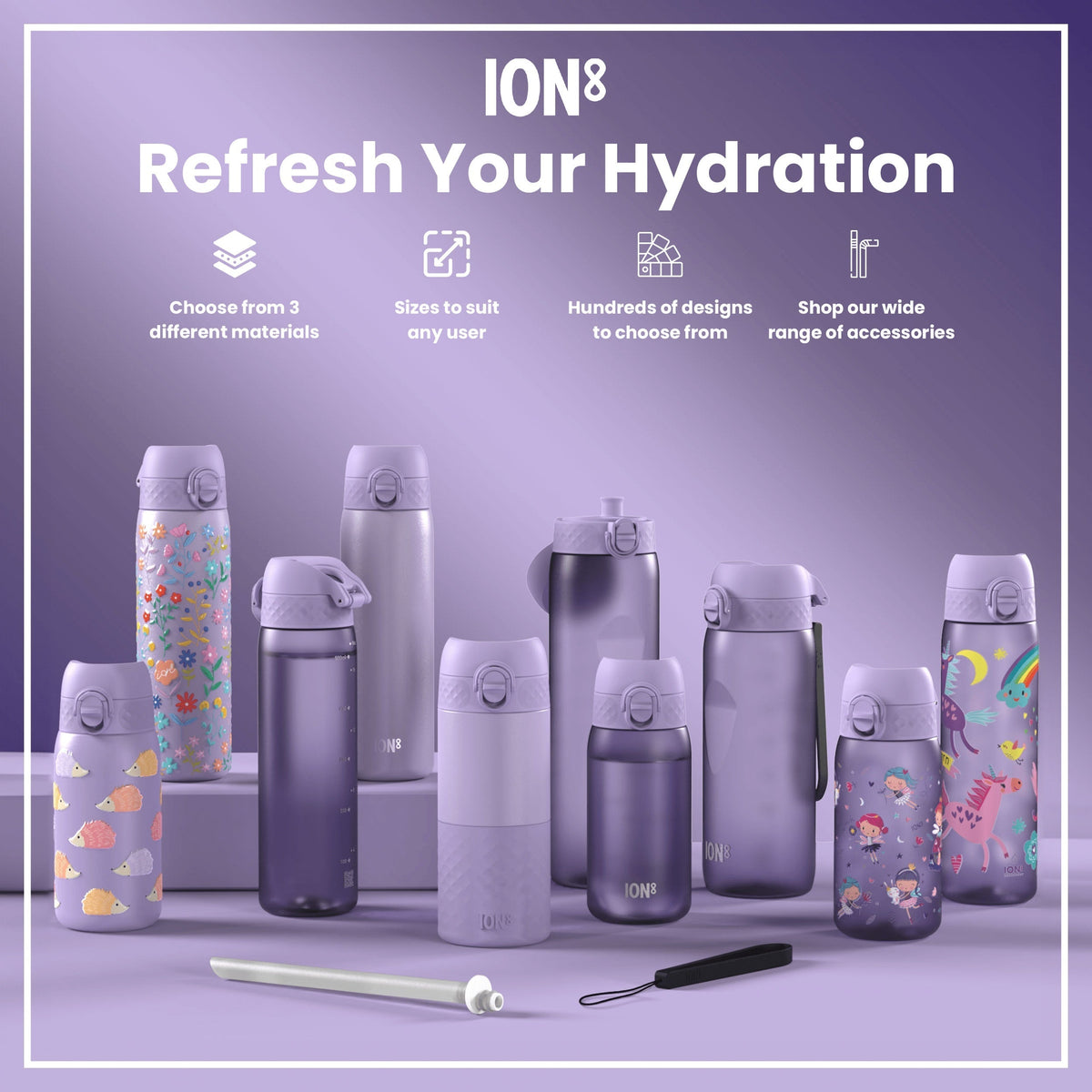 Leak Proof Slim Water Bottle, Stainless Steel, Unicorns, 20oz