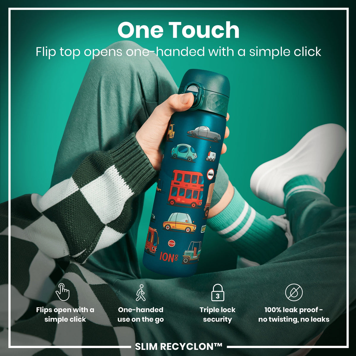 Leak Proof Slim Water Bottle, Recyclon, Automobile, 18oz