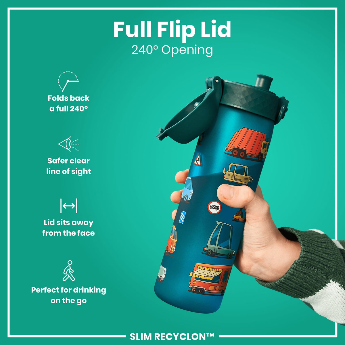 Leak Proof Slim Water Bottle, Recyclon, Automobile, 18oz