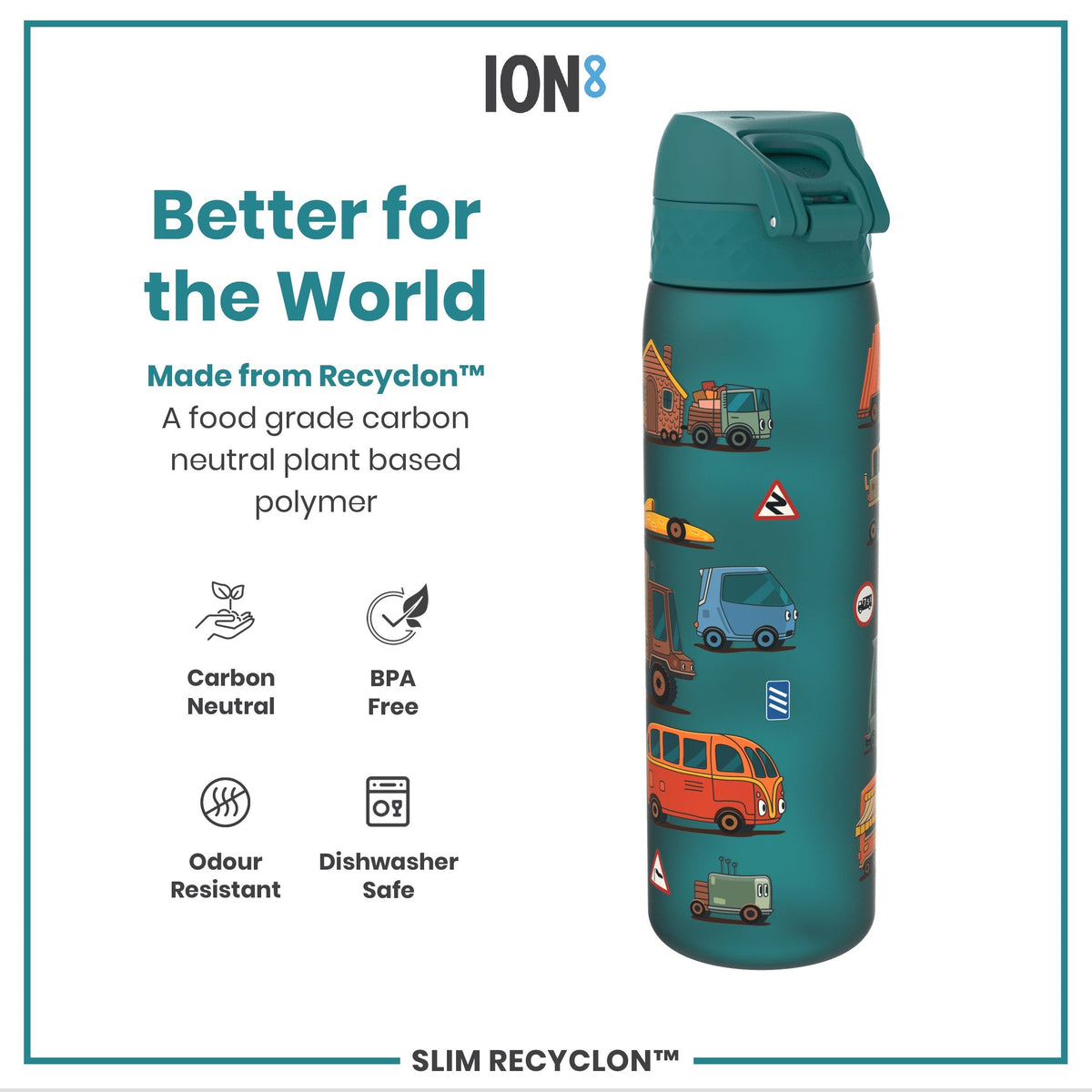 Leak Proof Slim Water Bottle, Recyclon, Automobile, 18oz