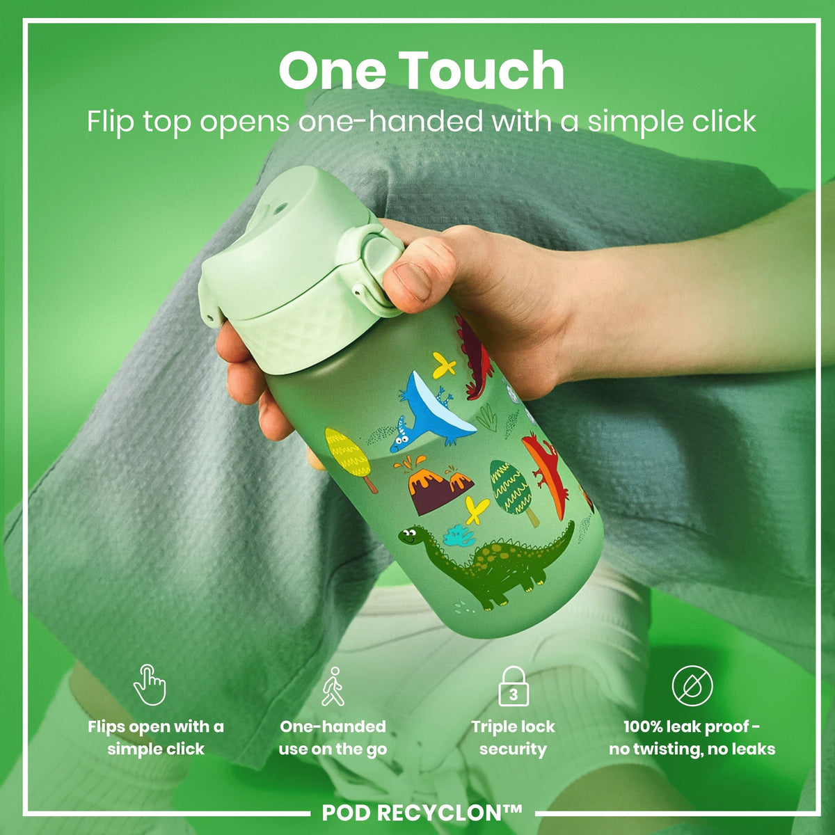 Leak Proof Kids Water Bottle, Recyclon, Dinosaur, 12oz