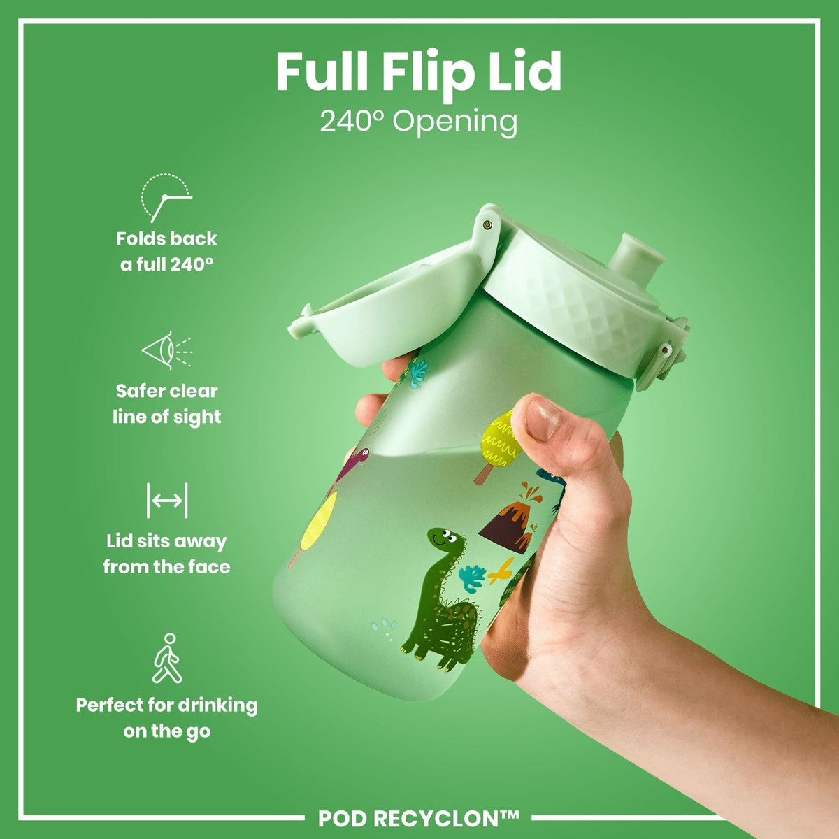 Leak Proof Kids Water Bottle, Recyclon, Dinosaur, 12oz