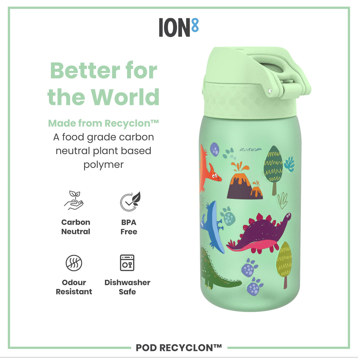Leak Proof Kids Water Bottle, Recyclon, Dinosaur, 12oz