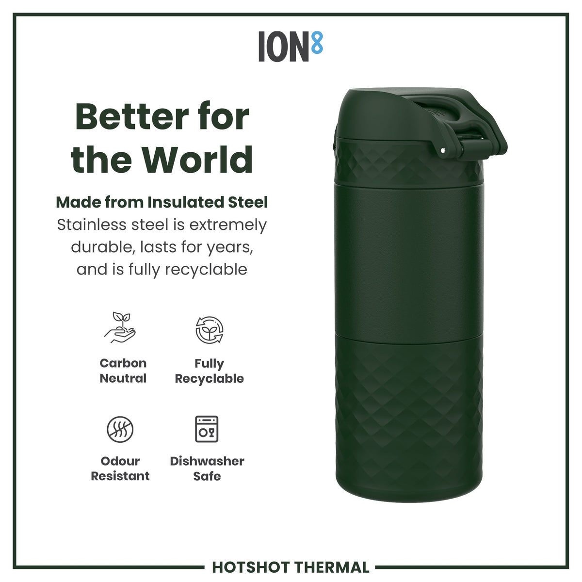 Insulated Steel, Travel Mug, Dark Green, 12oz